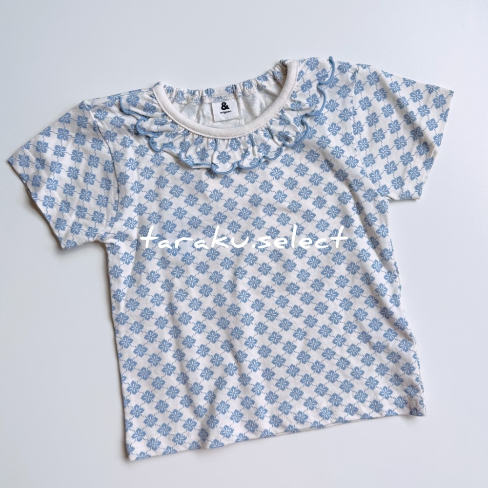 女童上衣｜現貨 90-110cm｜&mignon 女童復古花紋短袖上衣。日本童裝 女寶上衣 荷葉領 女童內搭 多樂選物-細節圖3