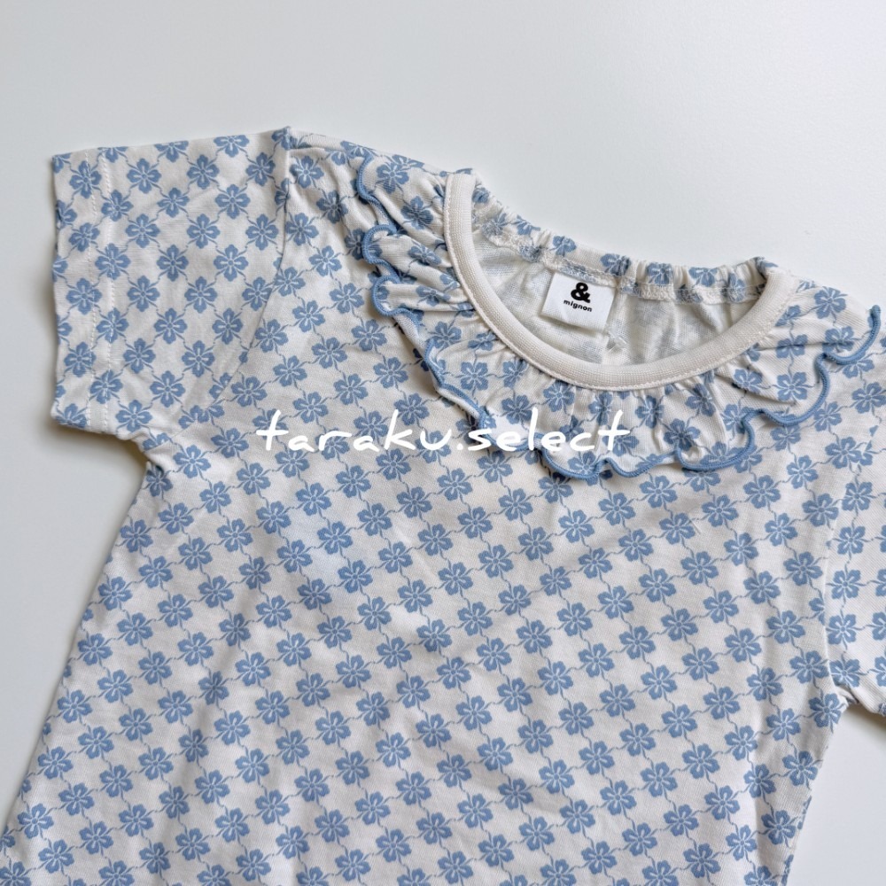 女童上衣｜現貨 90-110cm｜&mignon 女童復古花紋短袖上衣。日本童裝 女寶上衣 荷葉領 女童內搭 多樂選物-規格圖11