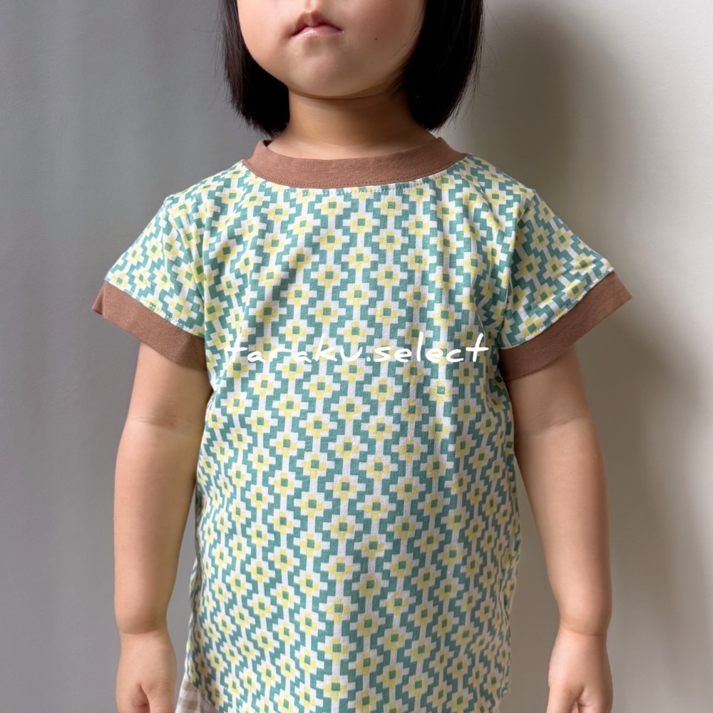 幼童上衣｜現貨 100cm 110cm｜&mignon 復古花紋短袖上衣。日本童裝 幼兒上衣 接觸涼感 多樂選物-細節圖6
