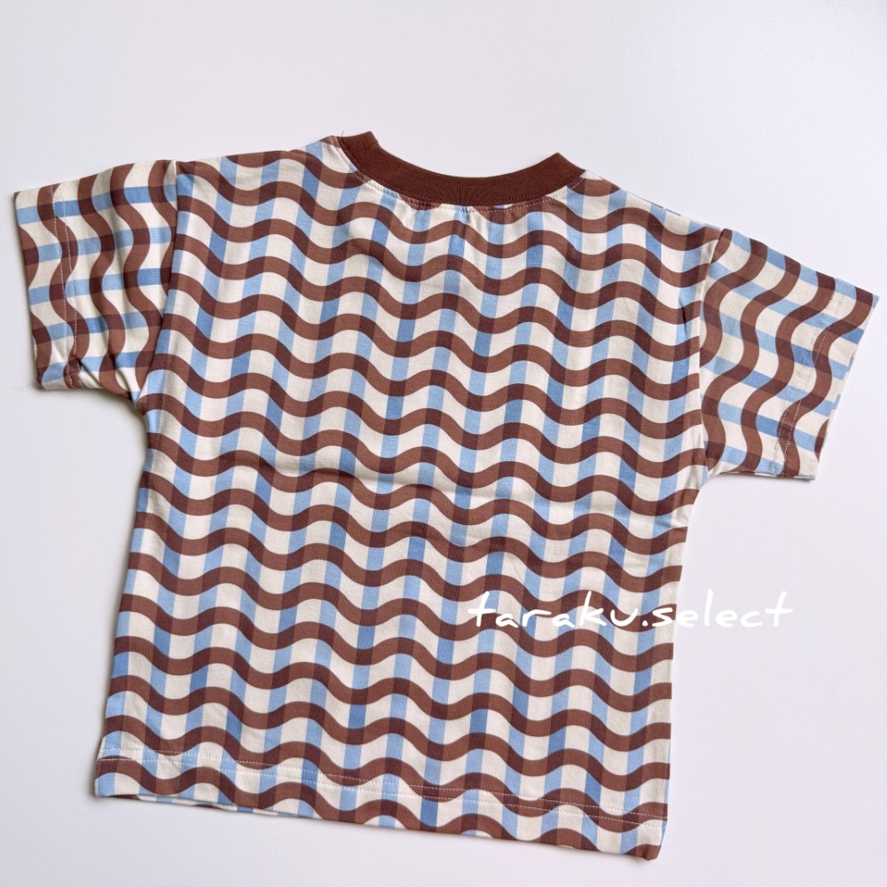 幼童上衣｜現貨 100cm 110cm｜&mignon 復古波浪短袖上衣。日本童裝  幼兒T恤 幼兒園穿搭 多樂選物-細節圖2