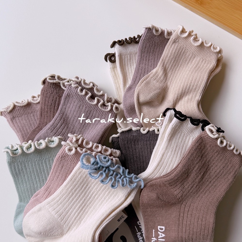 女寶襪｜現貨 13~18cm｜女童襪3雙組。日本童裝 女寶 襪子 素色襪 防滑襪 木耳滾邊 中低筒襪 多樂選物-細節圖8