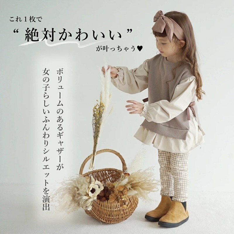 長袖上衣｜現貨 120cm｜假2件側邊蝴蝶結裝飾上衣。日本童裝 ever closet 女童穿搭 多樂選物-細節圖3