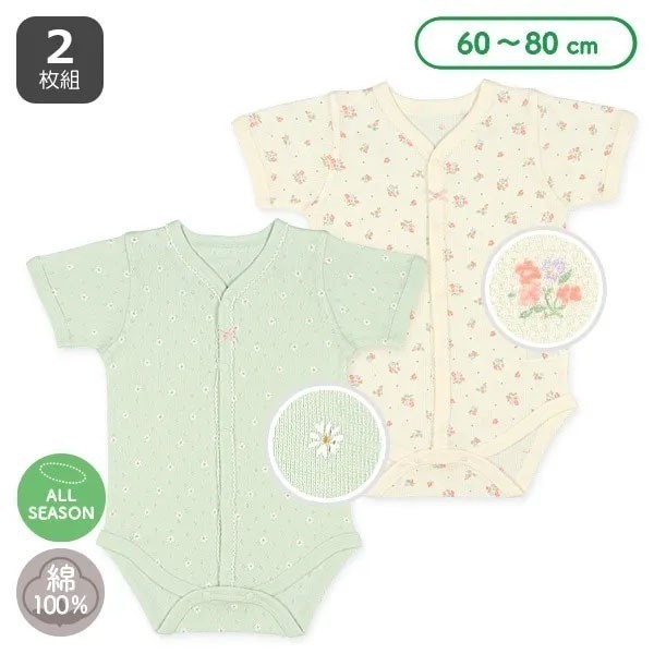 60cm。西松屋前開扣短袖包屁衣2件組 日本童裝代購-細節圖2