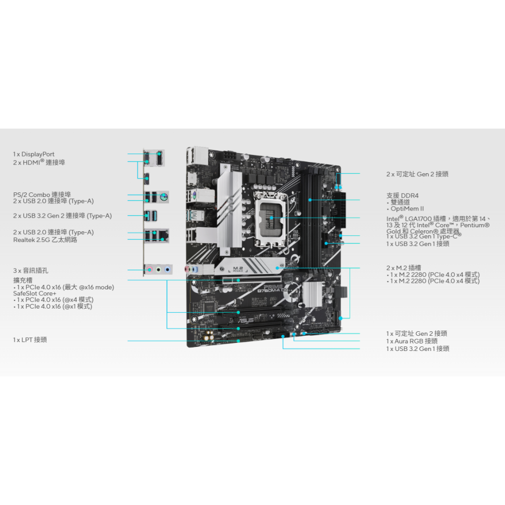 ASUS  PRIME B760M-A D4 主機板-細節圖2