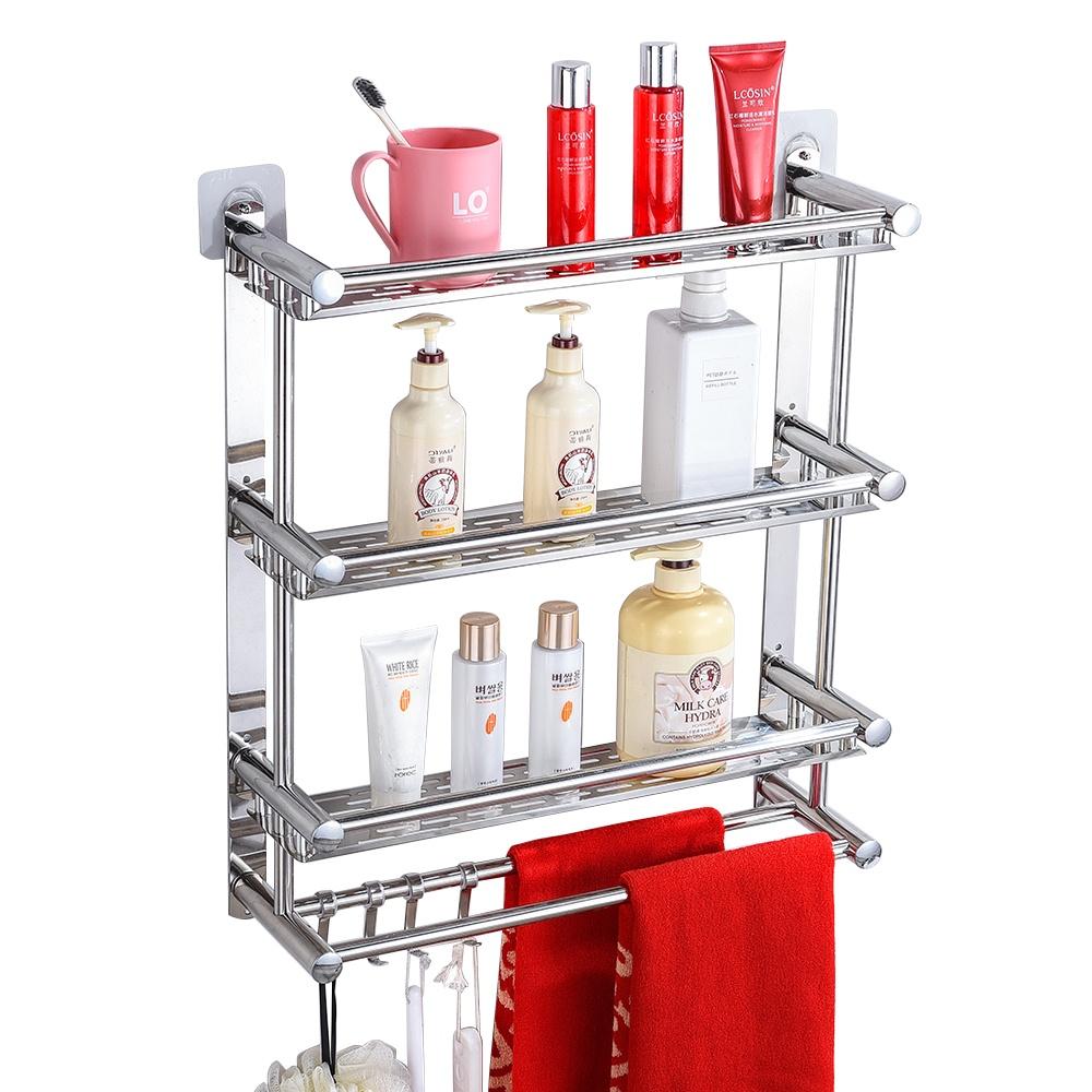 (雙12)莫菲思★台灣現貨 304不鏽鋼免打孔兩用三層毛巾架 置物架 浴室多功能置物架 收納架 浴巾架 浴室置物-細節圖3