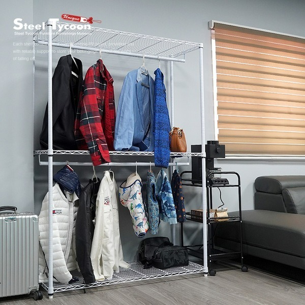 開放式三層雙桿吊衣架組-黑白可選(45x120x180cm)-細節圖2