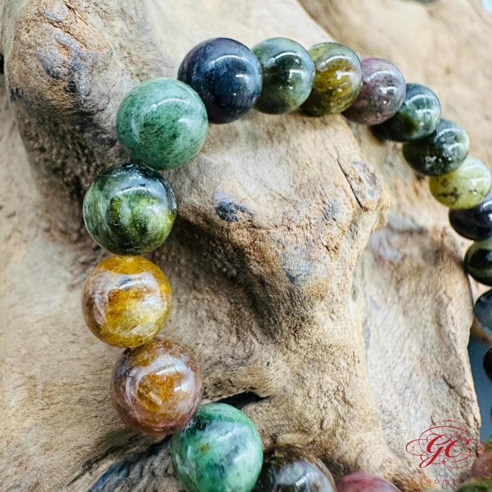 【肌容雪】老礦碧璽彩珠手串 編號B159-細節圖3