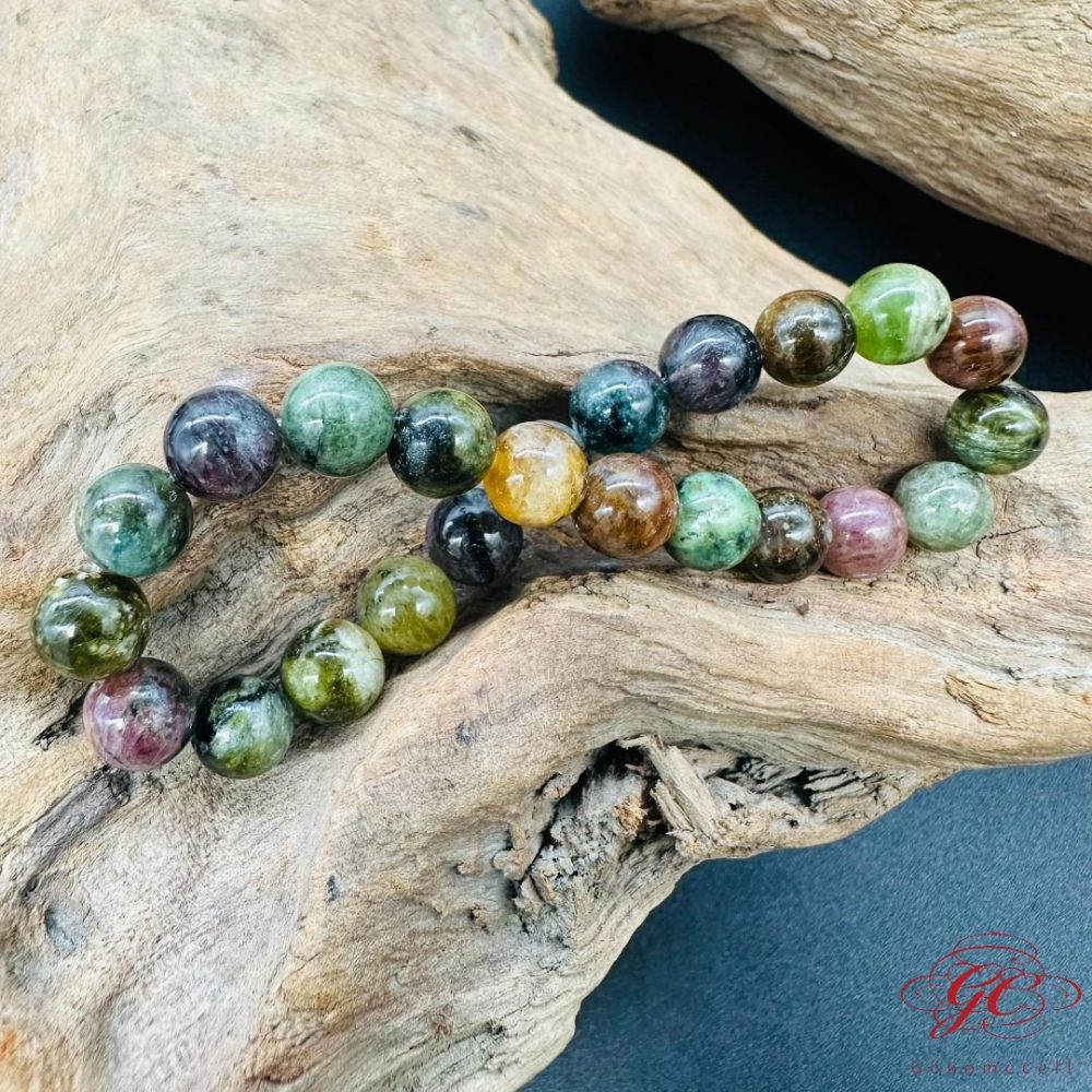 【肌容雪】老礦碧璽彩珠手串 編號B159-細節圖5