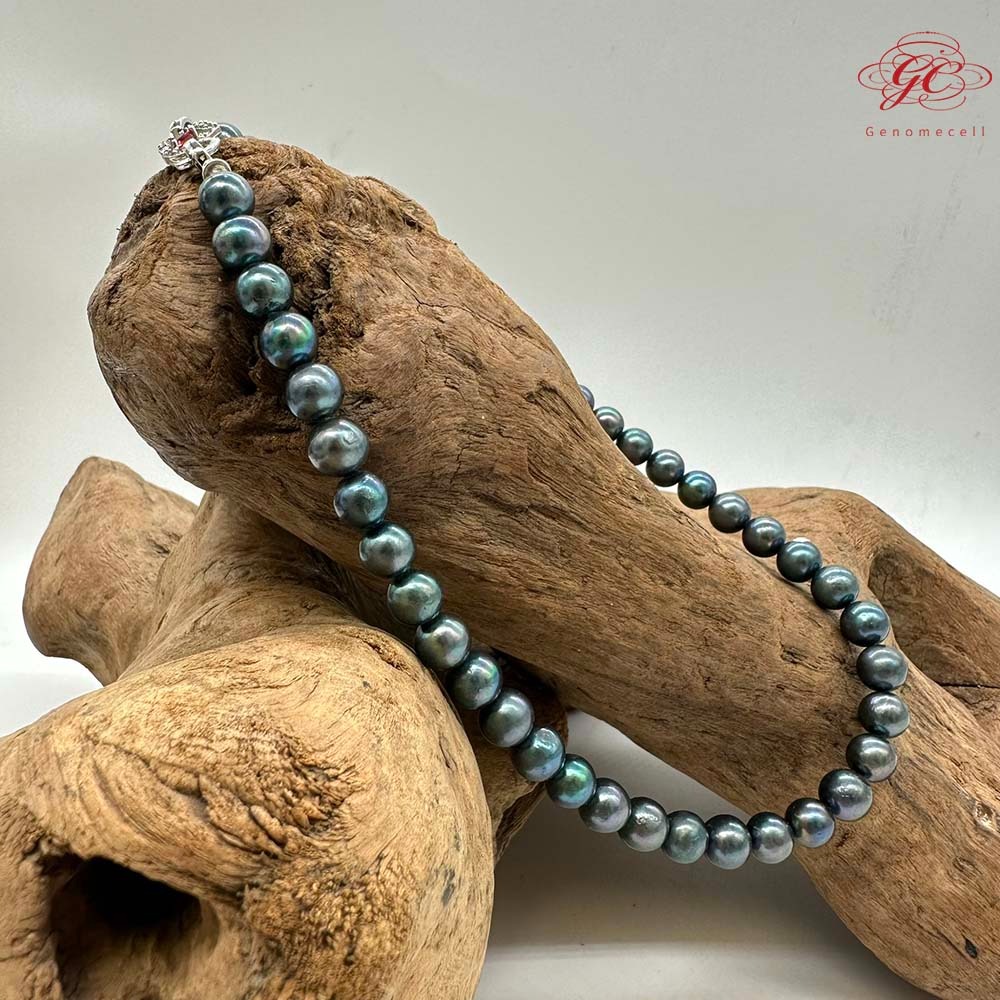 【肌容雪】孔雀綠光澤天然珍珠愛心鑲鑽扣頭鎖骨鍊附收納盒 編號P11-細節圖2