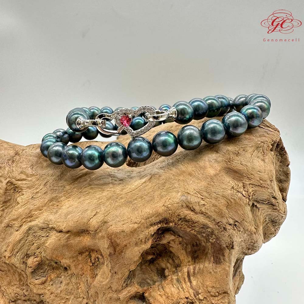 【肌容雪】孔雀綠光澤天然珍珠愛心鑲鑽扣頭鎖骨鍊附收納盒 編號P11-細節圖8