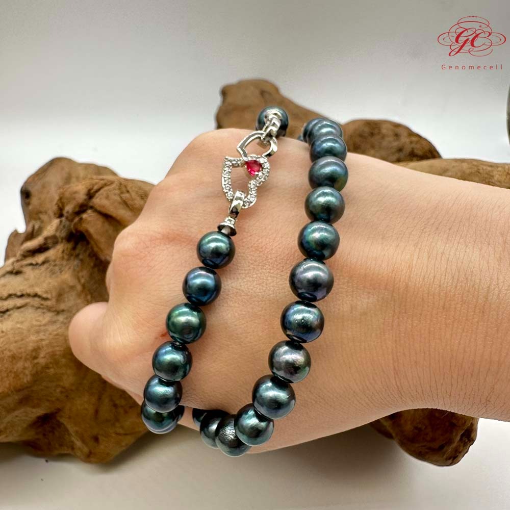 【肌容雪】孔雀綠光澤天然珍珠愛心鑲鑽扣頭鎖骨鍊附收納盒 編號P11-細節圖9