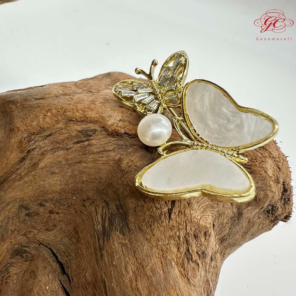 【肌容雪】雙蝶白貝天然珍珠胸針附收納盒 編號P13-細節圖5