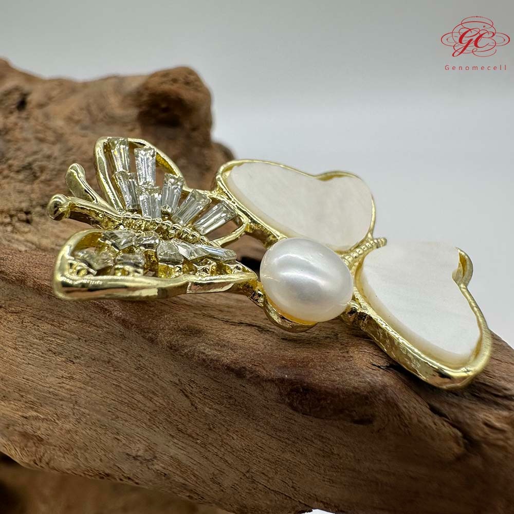 【肌容雪】雙蝶白貝天然珍珠胸針附收納盒 編號P13-細節圖6