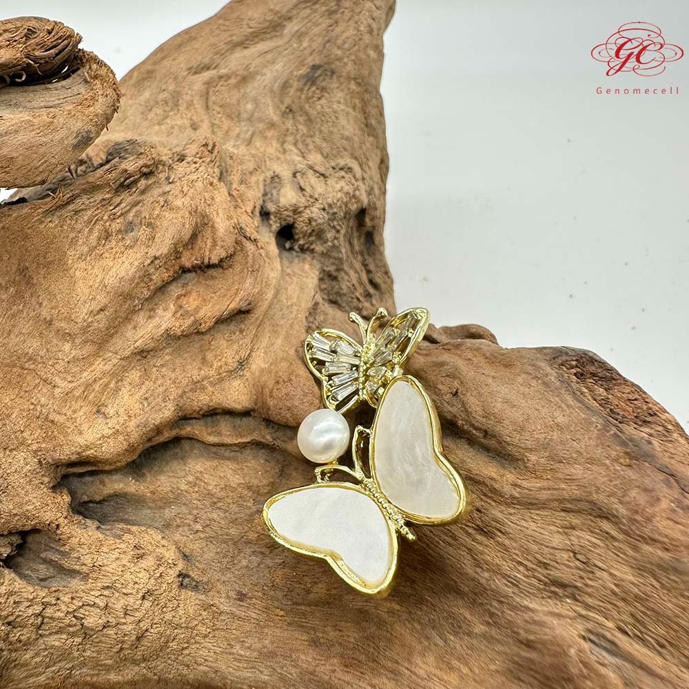 【肌容雪】雙蝶白貝天然珍珠胸針附收納盒 編號P13-細節圖7