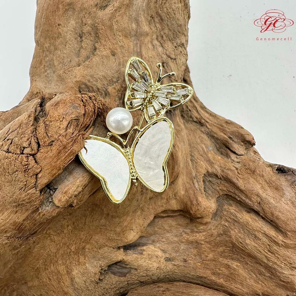 【肌容雪】雙蝶白貝天然珍珠胸針附收納盒 編號P13-細節圖9