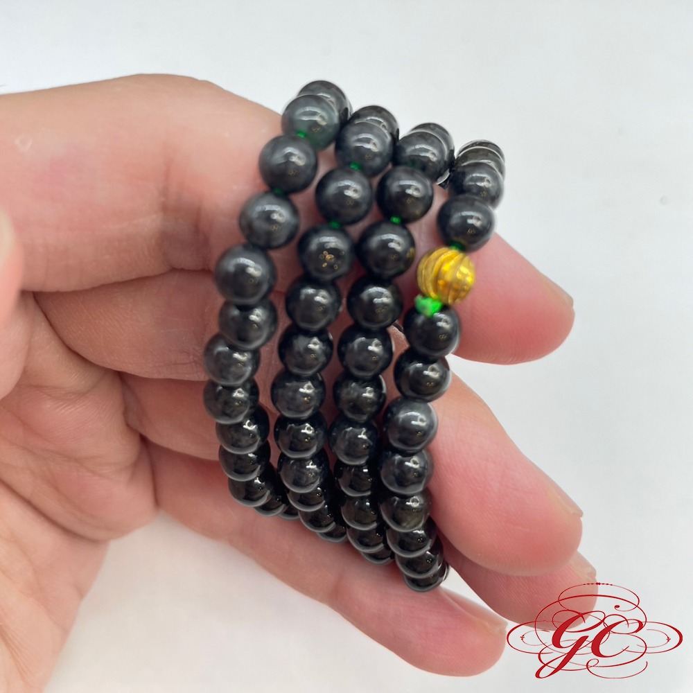 【肌容雪】天然緬甸A貨墨翡翠圓珠串項鍊 編號02-細節圖5