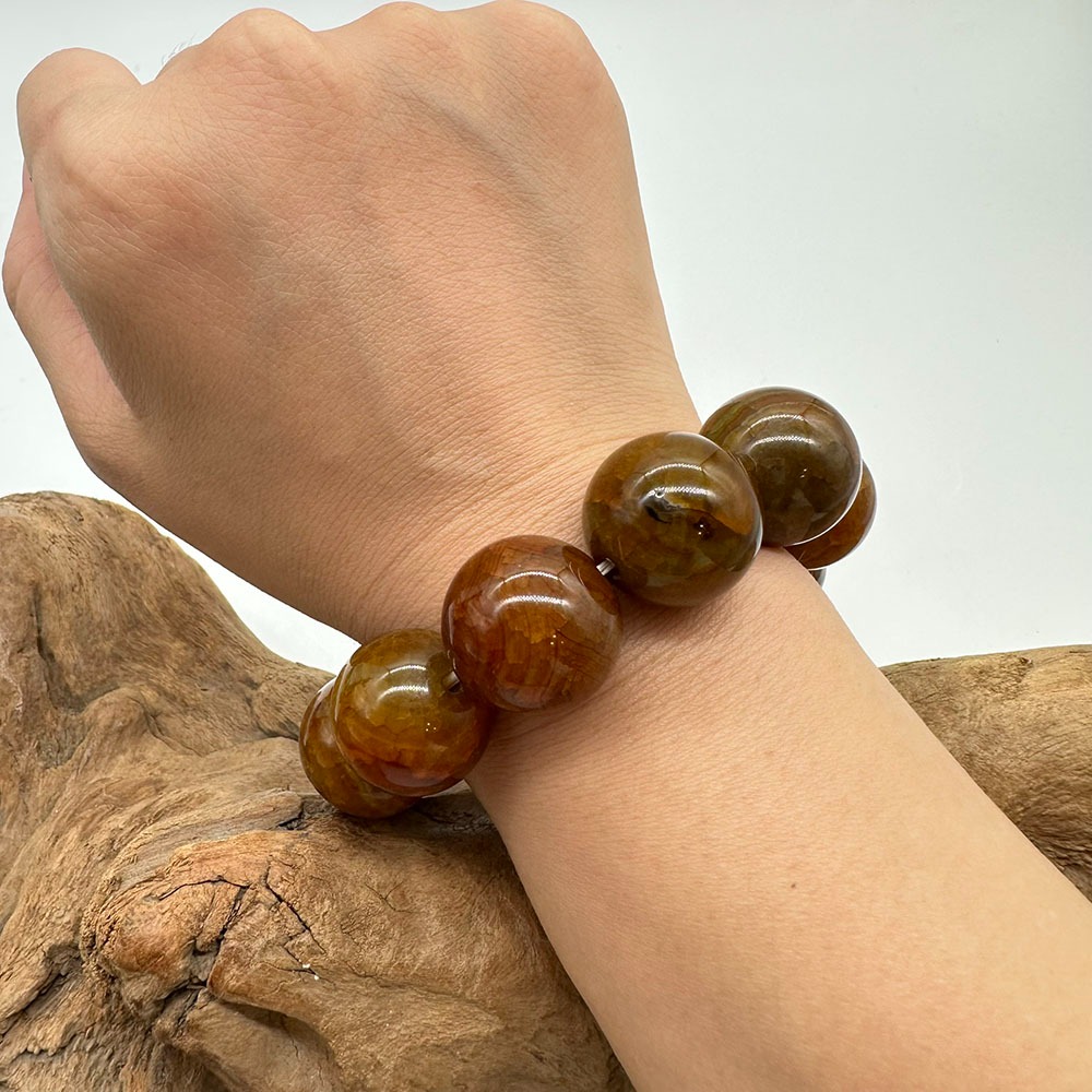 【肌容雪】天然美石琥珀單圈手串 編號B242-細節圖10