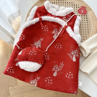 【預購】冬季夾棉女童拜年套裝 童裝 過年穿搭 寶寶穿搭-細節圖4