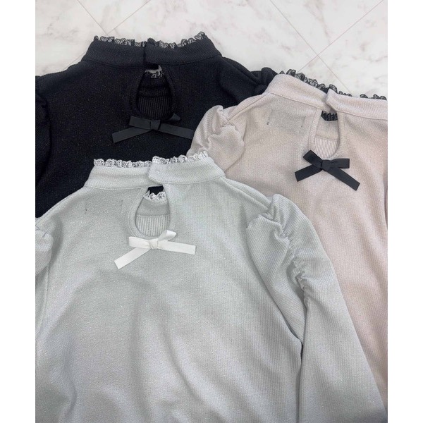 代購日本🇯🇵 ROJITA 閃亮黑色蕾絲蝴蝶結長袖上衣キラキラテレコトップス地雷系ブラック free size-細節圖5