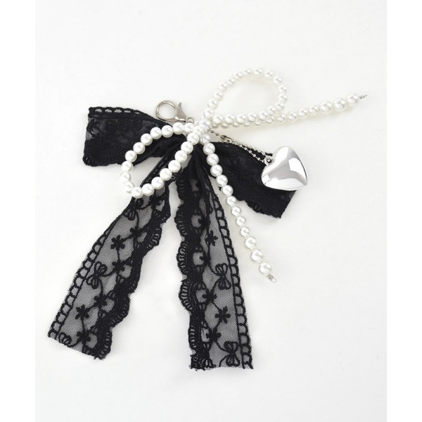 代購日本🇯🇵SecretDoor黑色證件套悠遊卡票卡夾附吊飾蕾絲珍珠蝴蝶結心形鍊 定期入れパスケースICカード地雷系-細節圖6