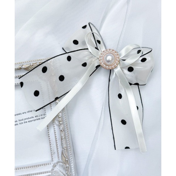 代購日本🇯🇵 推し活さぽちゃん 黑色圓點緞帶髮夾オーガンジードットリボンバレッタ地雷系ブラックfree size-細節圖2