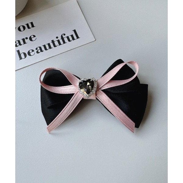 代購日本🇯🇵 推し活さぽちゃん 黑色心形雙緞帶髮夾２P ハートダブルリボンヘアピン地雷系ブラック黑色兩入組-細節圖2