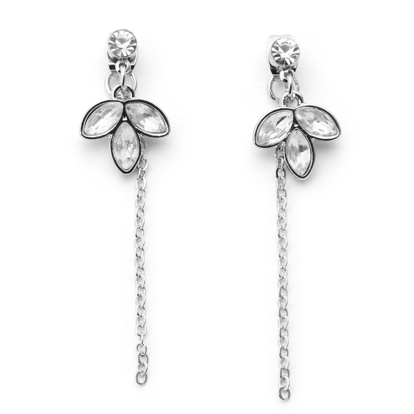 代購日本🇯🇵GRL新款 川本笑瑠 銀色耳針式 寶石鏈長氣質耳環ビジューチェーンロングピアス[ts419] シルバー-細節圖3