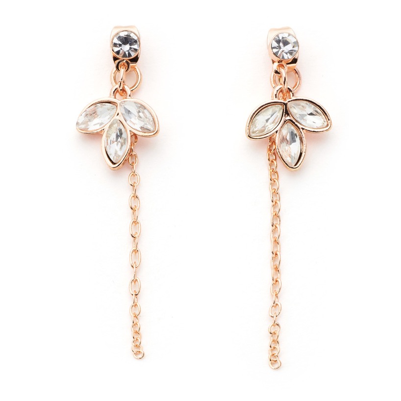 代購日本🇯🇵GRL新款川本笑瑠玫瑰金色耳針式寶石鏈長氣質耳環ビジューチェーンロングピアス[ts419]ピンクゴールド-細節圖4