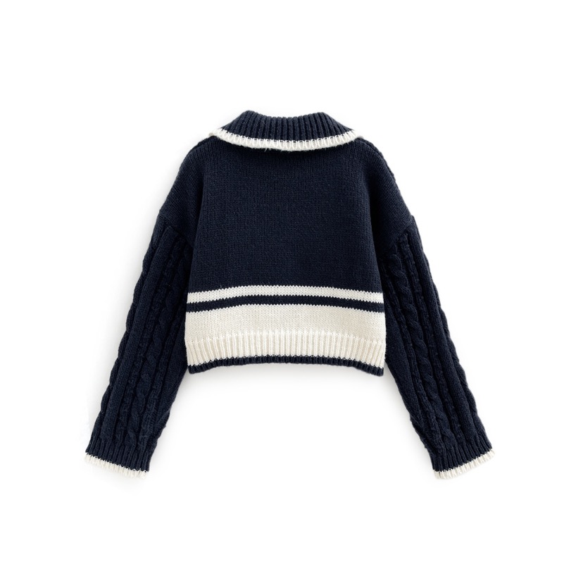 代購日本🇯🇵GRL新款配色針織拉鍊長袖上衣配色ケーブル編みジップニットトップス[an1683]ネイビー海軍藍-細節圖3