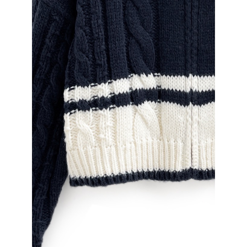 代購日本🇯🇵GRL新款配色針織拉鍊長袖上衣配色ケーブル編みジップニットトップス[an1683]ネイビー海軍藍-細節圖5