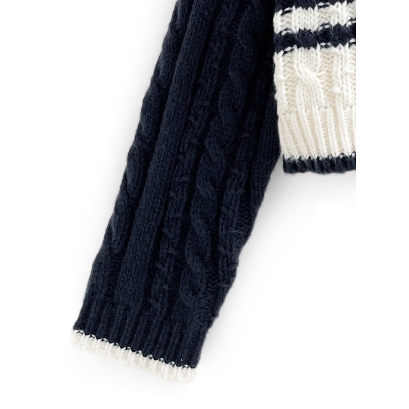 代購日本🇯🇵GRL新款配色針織拉鍊長袖上衣配色ケーブル編みジップニットトップス[an1683]ネイビー海軍藍-細節圖6