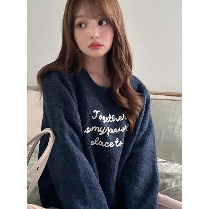 代購日本🇯🇵GRL新款灰色繩繡logo針織上衣コードロゴ刺繍ブークレニットトップス[ze945] チャコール-細節圖3