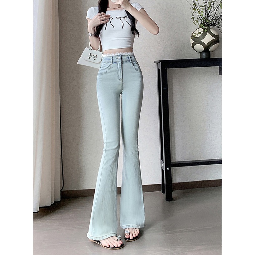 代購日本🇯🇵GRL現貨M號 腰部蕾絲喇叭牛仔褲 後口袋蕾絲翹臀ウエストレースフレアデニムパンツ[ks066]ブルーM-細節圖6