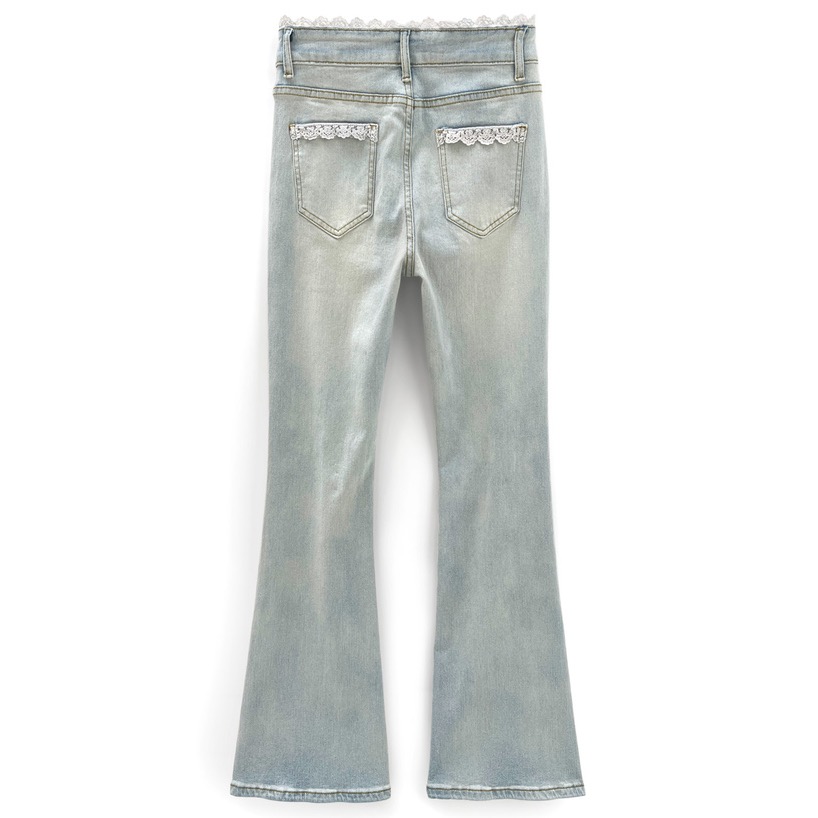 代購日本🇯🇵GRL現貨M號 腰部蕾絲喇叭牛仔褲 後口袋蕾絲翹臀ウエストレースフレアデニムパンツ[ks066]ブルーM-細節圖8