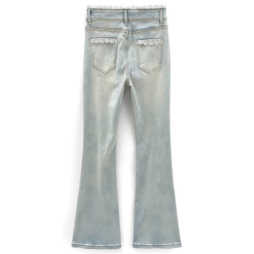 代購日本🇯🇵GRL現貨M號 腰部蕾絲喇叭牛仔褲 後口袋蕾絲翹臀ウエストレースフレアデニムパンツ[ks066]ブルーM-細節圖8