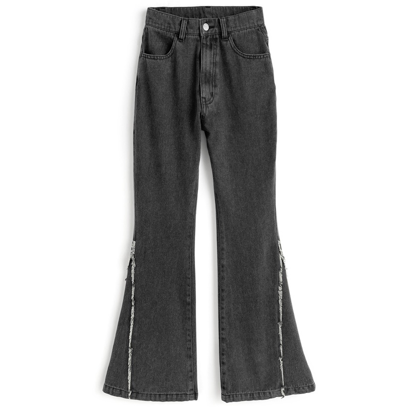 代購日本🇯🇵GRL 現貨M號 新款 流蘇喇叭牛仔褲フリンジフレアデニムパンツ[qu150] ブラック黑色M-細節圖2