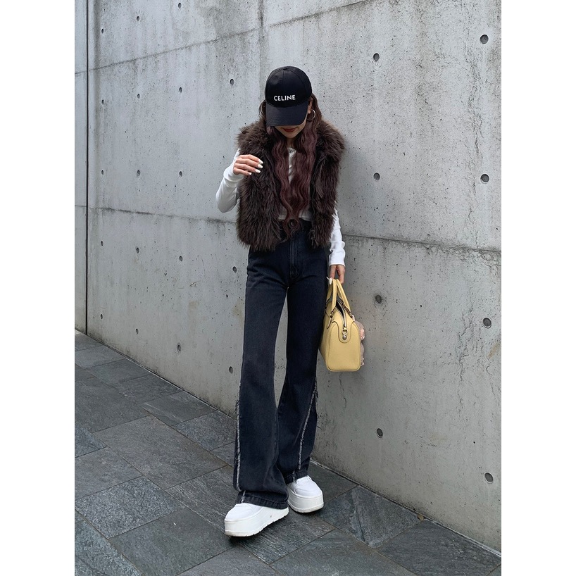 代購日本🇯🇵GRL 現貨M號 新款 流蘇喇叭牛仔褲フリンジフレアデニムパンツ[qu150] ブラック黑色M-細節圖3