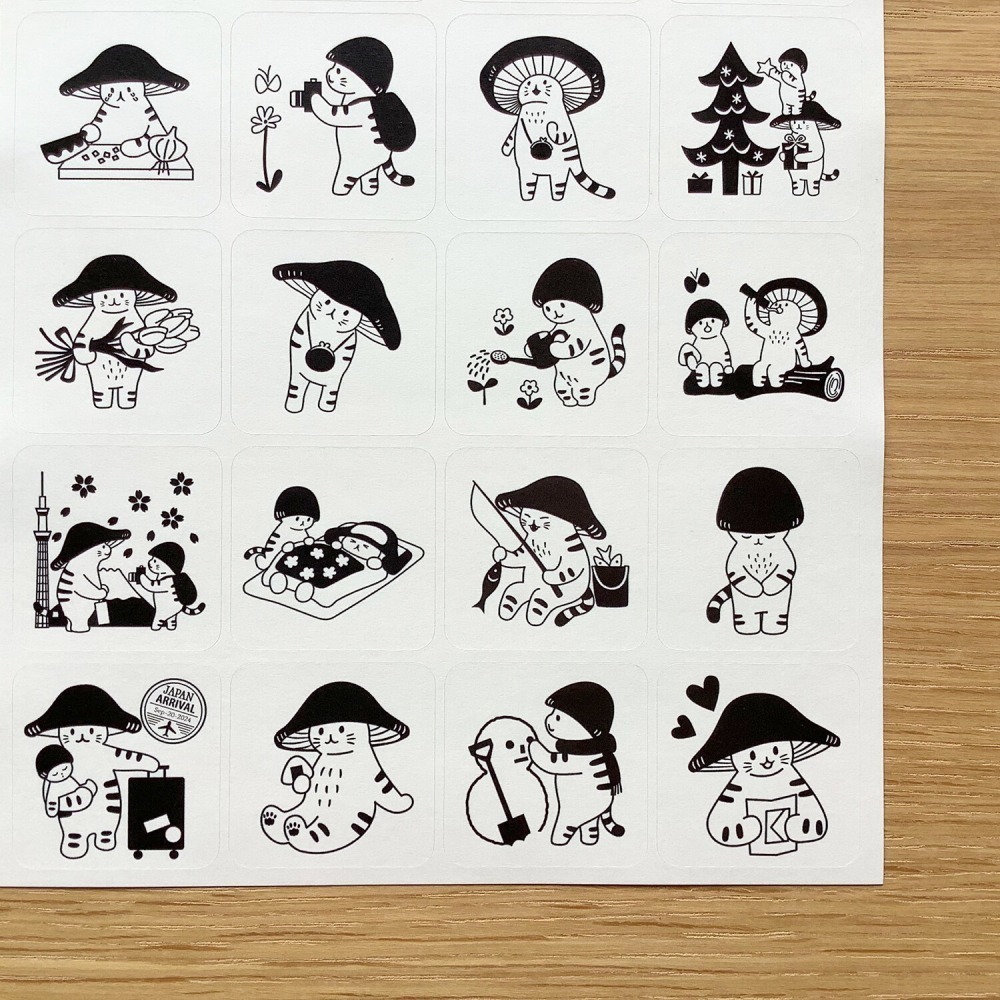 *激動小鹿*<現貨>日本 4Legs 日本插畫家 水彩畫貼紙 蘑菇貓#02 ( 4legs-ST008 )日本製貼紙-細節圖3