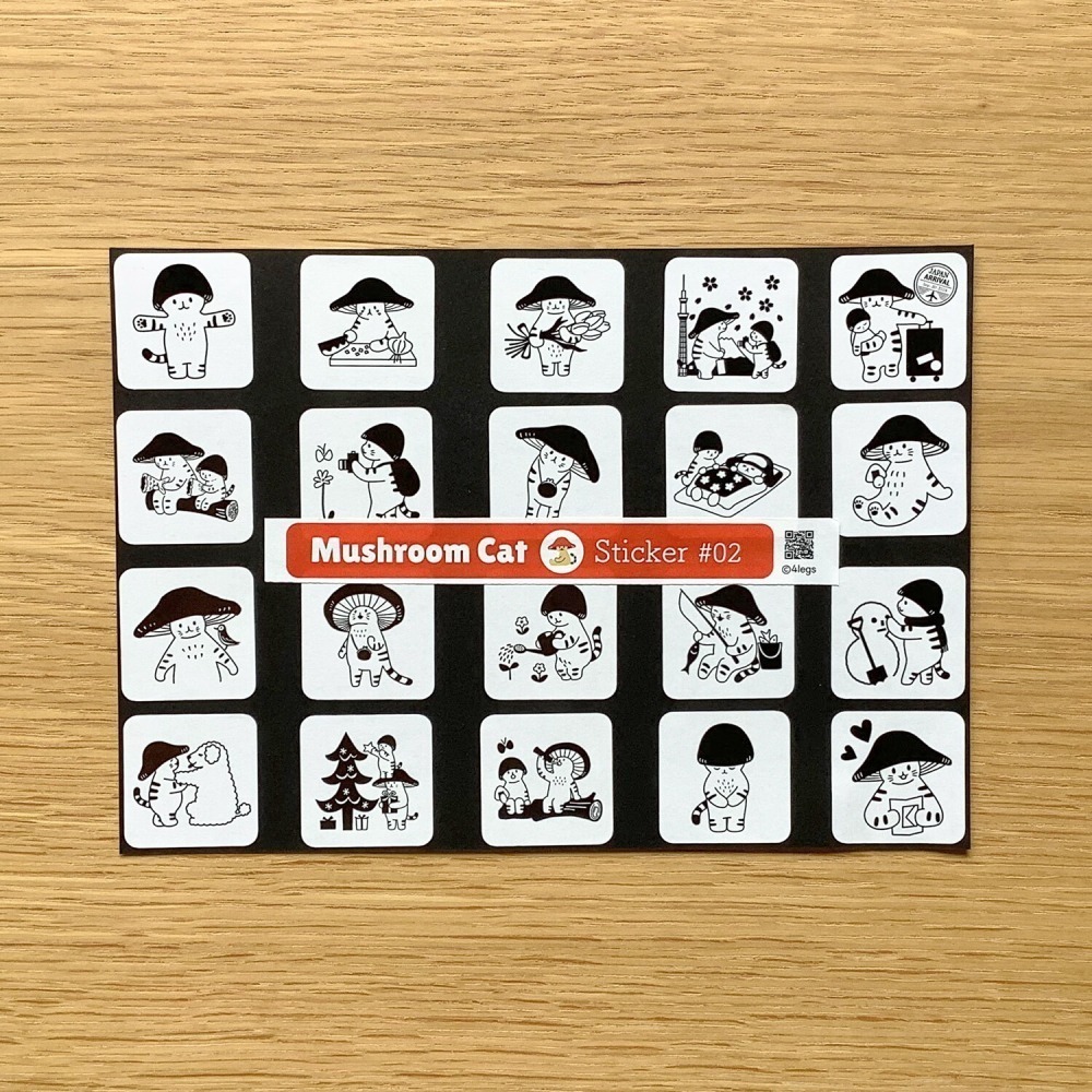 *激動小鹿*<現貨>日本 4Legs 日本插畫家 水彩畫貼紙 蘑菇貓#02 ( 4legs-ST008 )日本製貼紙-細節圖5