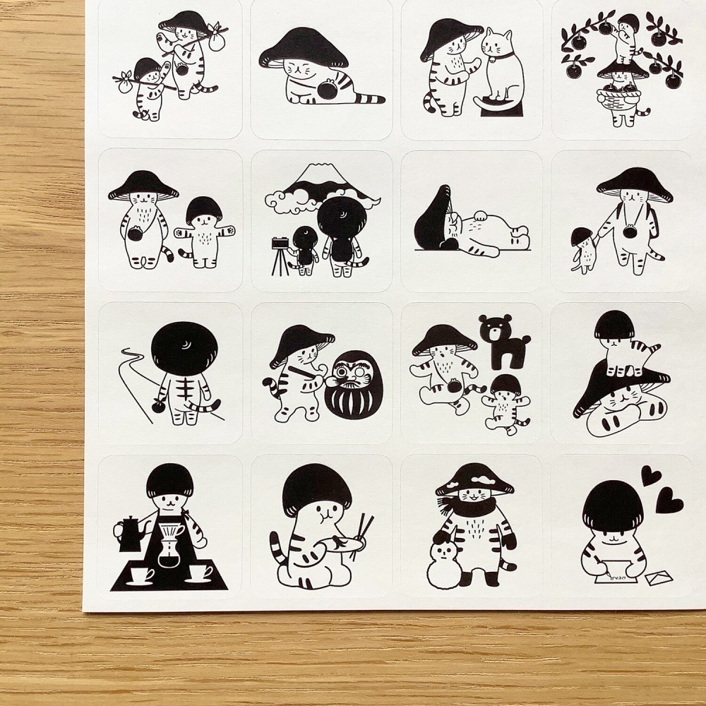 *激動小鹿*<現貨>日本 4Legs 日本插畫家 水彩畫貼紙 蘑菇貓#01 (4legs-ST007) 日本製貼紙-細節圖3