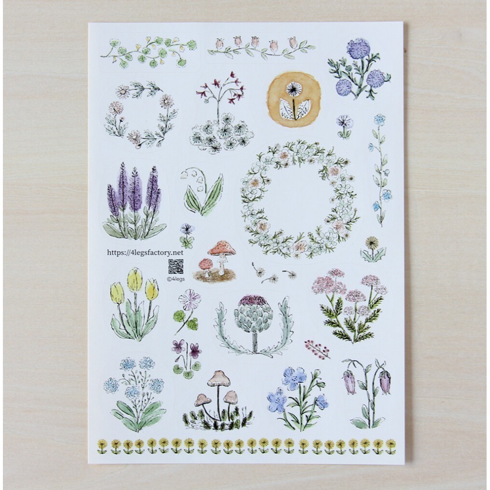 *激動小鹿*<現貨>日本 4Legs 日本插畫家 水彩畫貼紙 花 動物 貓 鳥 日本製貼紙-規格圖11