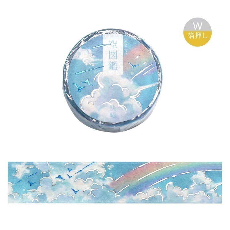 *激動小鹿*<現貨>日本 BGM 紙膠帶 燙金 金箔 和紙膠帶 空圖鑑 系列 整捲 燙金 紙膠帶-規格圖9