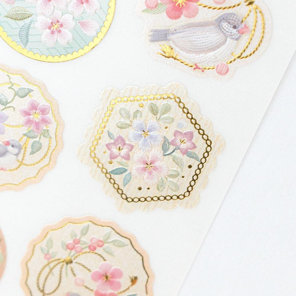 *激動小鹿*<現貨>日本 NB社 日式和風燙金貼紙 浮雕 金箔 絲乃花 日式和風精緻貼紙-細節圖4