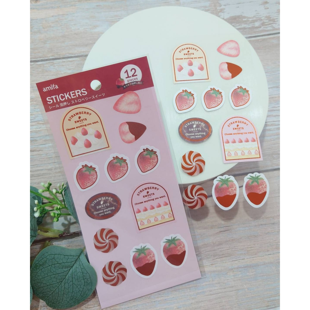 *激動小鹿*<現貨>日本 amifa 貼紙 131109 草莓 燙金 紙質貼紙 日本進口-細節圖2