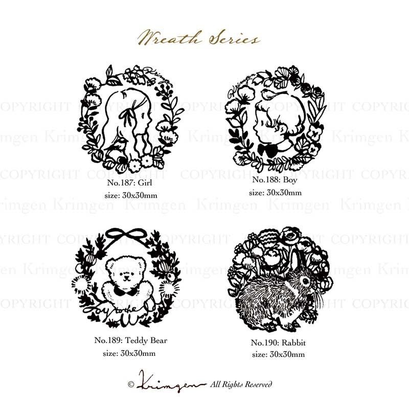 *激動小鹿*<現貨>日本 Krimgen 花圈男孩 花圈女孩 小貓咪印章 木頭印章-細節圖3