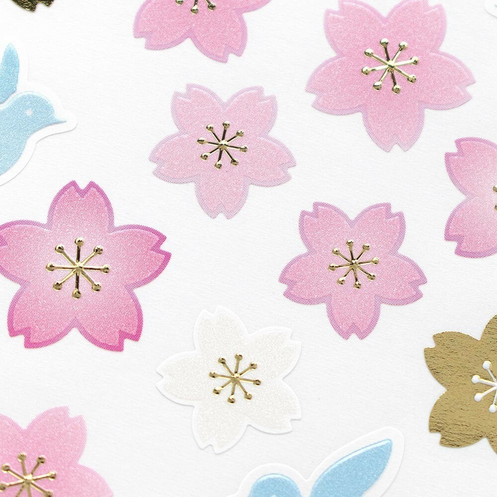 *激動小鹿*<現貨>日本 NB社 日式燙金貼紙 藍鳥和櫻花1014150 和風貼紙-細節圖3