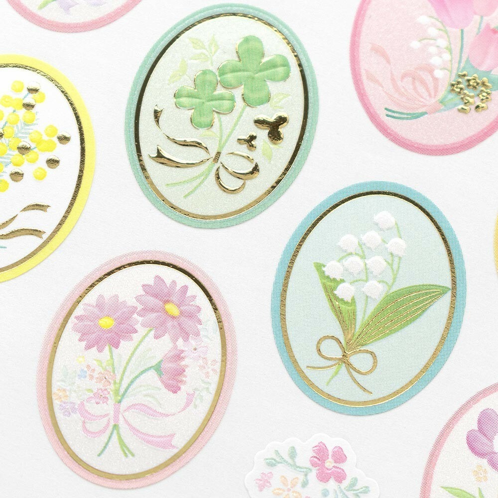 *激動小鹿*<現貨>日本 NB社 日式燙金貼紙 含羞草、鬱金香 海葵 花卉圖案 1014151 和風貼紙-細節圖3