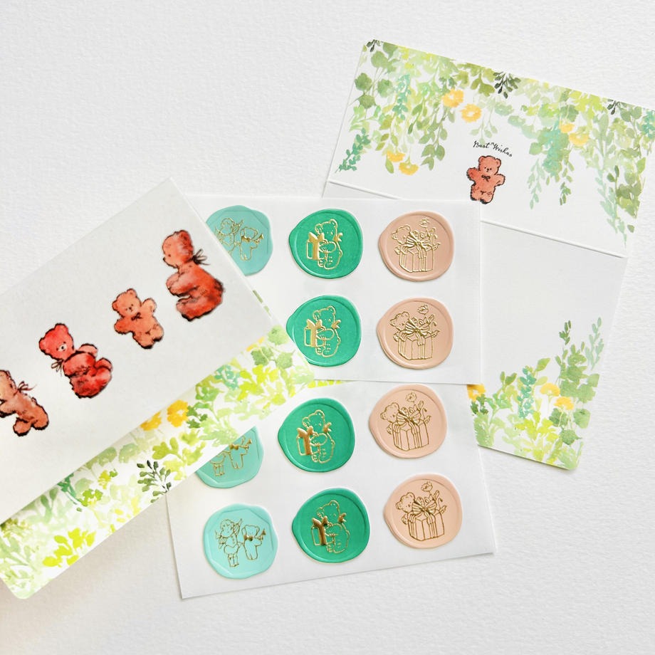*激動小鹿*<現貨>日本 Krimgen & Shachihata 聯名 小卡片+封蠟造型貼紙組 留言卡&封蠟造型貼紙組-細節圖2