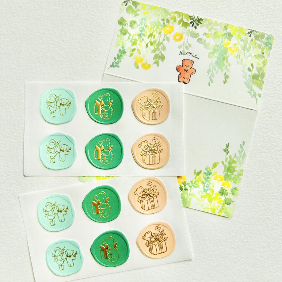 *激動小鹿*<現貨>日本 Krimgen & Shachihata 聯名 小卡片+封蠟造型貼紙組 留言卡&封蠟造型貼紙組-細節圖3