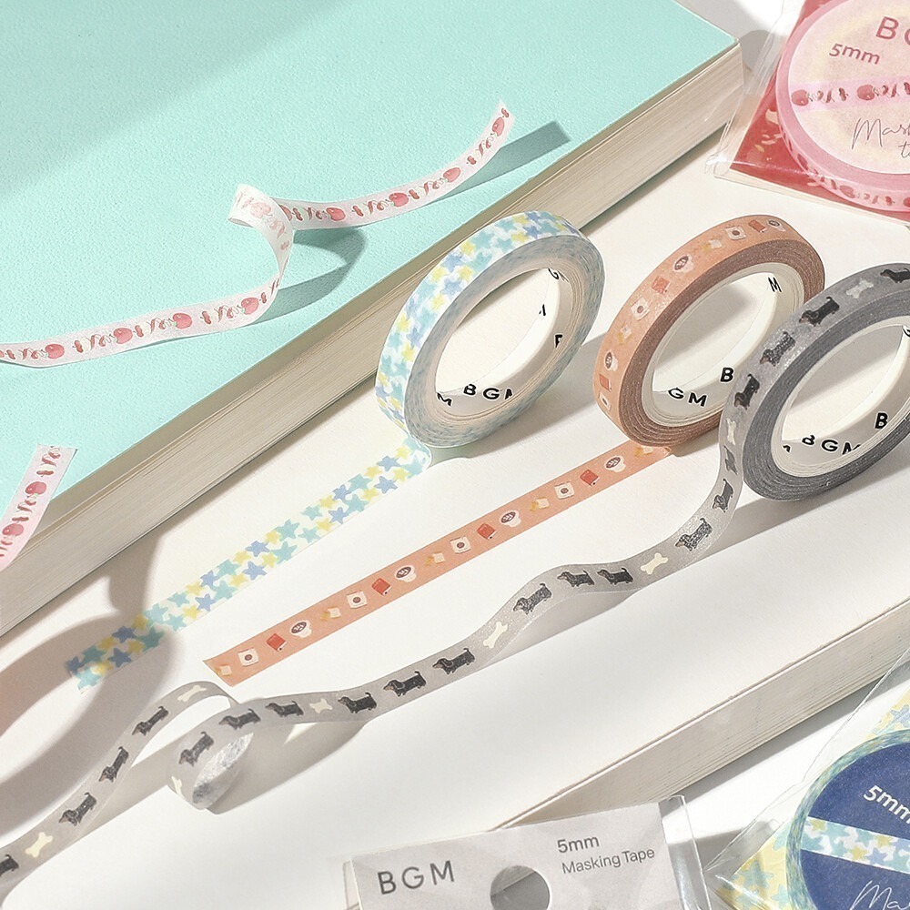 *激動小鹿*<現貨> 日本 BGM 紙膠帶 貓咪 臘腸犬  Hobby Time 細幅 5mm寬 紙膠帶 2025新品-細節圖4